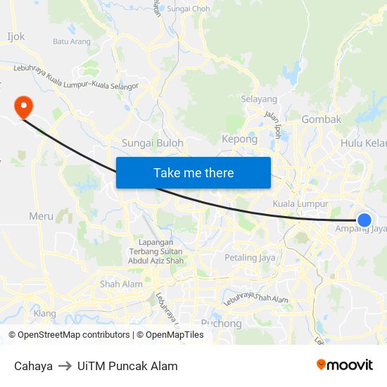 Cahaya to UiTM Puncak Alam map