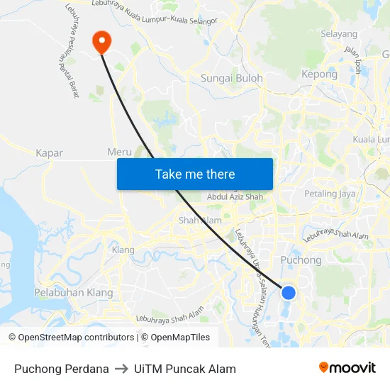 Puchong Perdana to UiTM Puncak Alam map