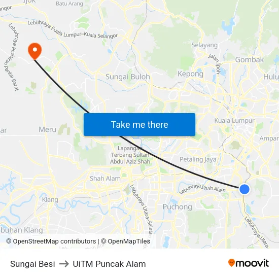 Sungai Besi to UiTM Puncak Alam map