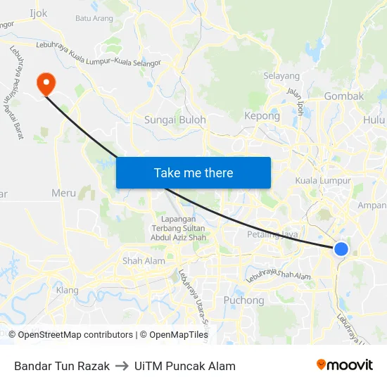Bandar Tun Razak to UiTM Puncak Alam map
