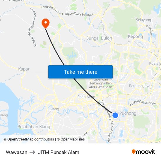 Wawasan to UiTM Puncak Alam map