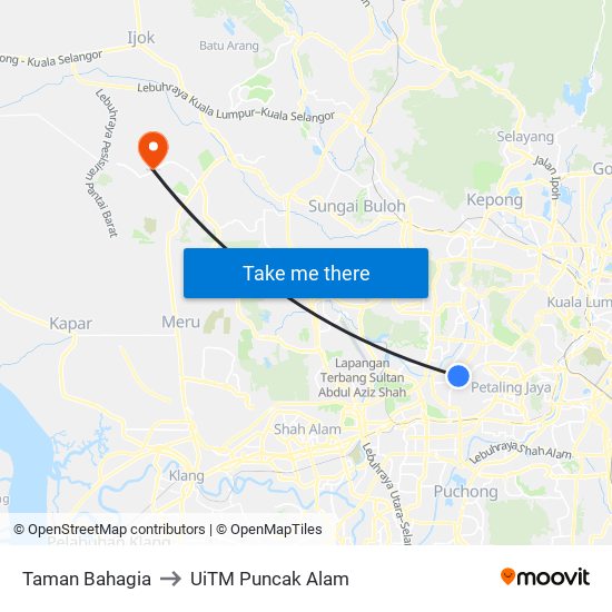 Taman Bahagia to UiTM Puncak Alam map