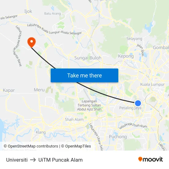 Universiti to UiTM Puncak Alam map