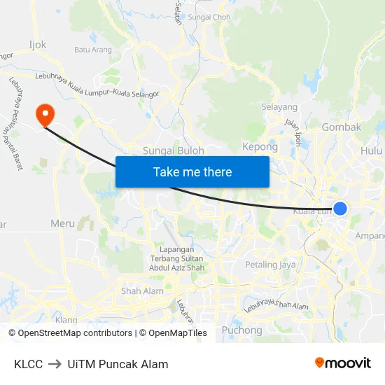 KLCC to UiTM Puncak Alam map