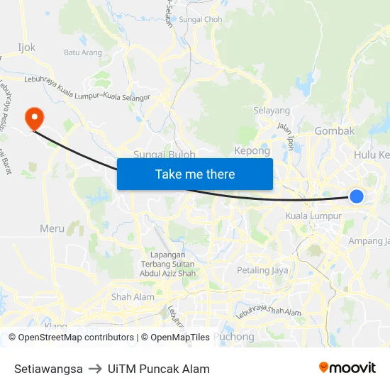 Setiawangsa to UiTM Puncak Alam map