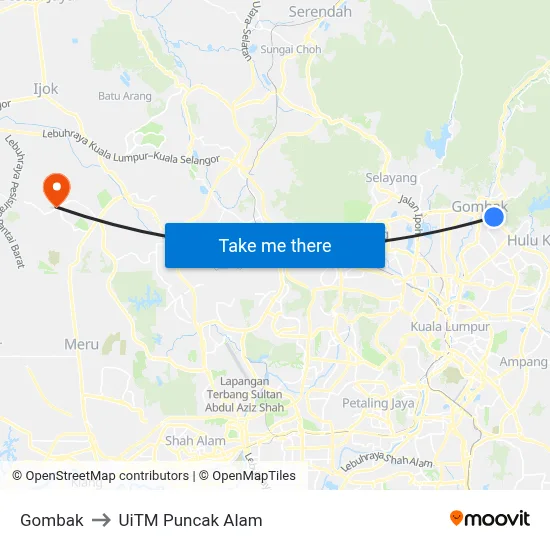 Gombak to UiTM Puncak Alam map