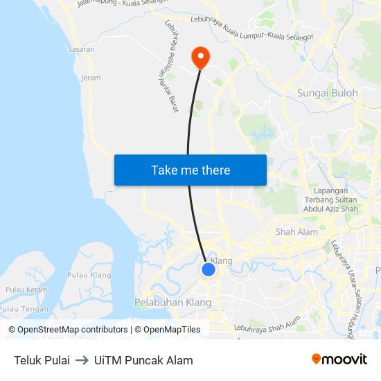 Teluk Pulai to UiTM Puncak Alam map