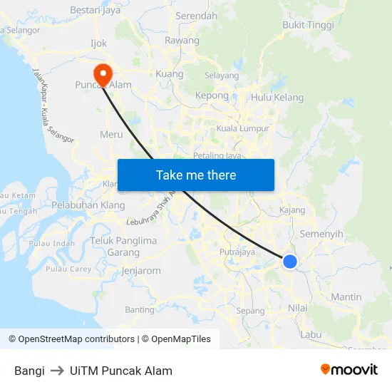 Bangi to UiTM Puncak Alam map