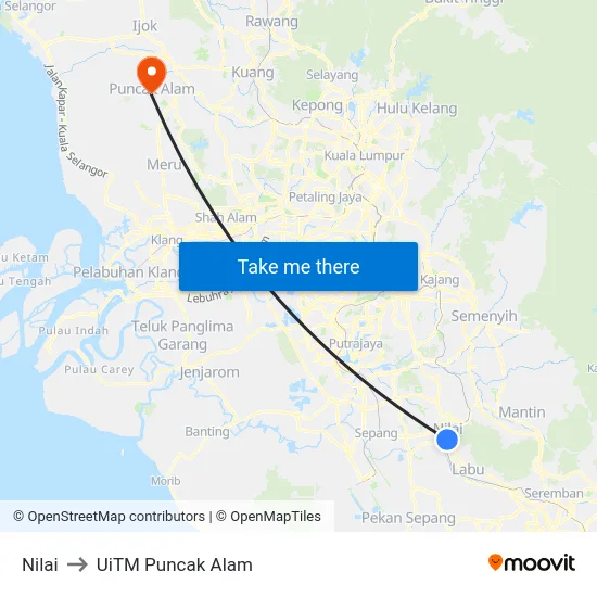 Nilai to UiTM Puncak Alam map