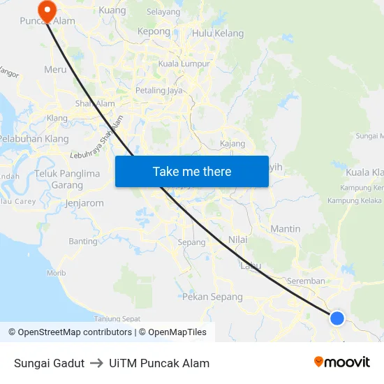 Sungai Gadut to UiTM Puncak Alam map