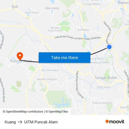 Kuang to UiTM Puncak Alam map