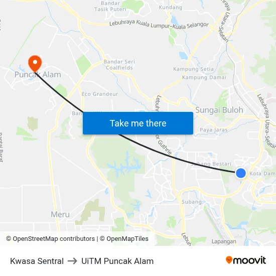 Kwasa Sentral to UiTM Puncak Alam map