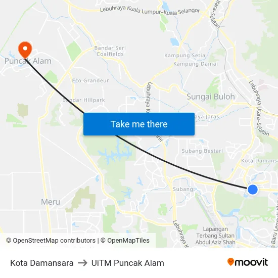 Kota Damansara to UiTM Puncak Alam map