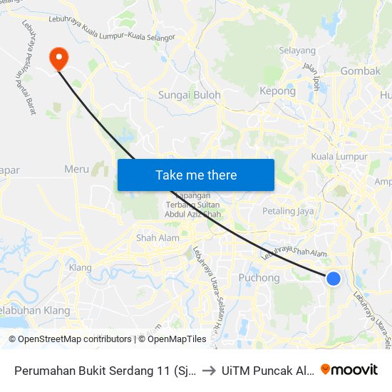 Perumahan Bukit Serdang 11 (Sj765) to UiTM Puncak Alam map