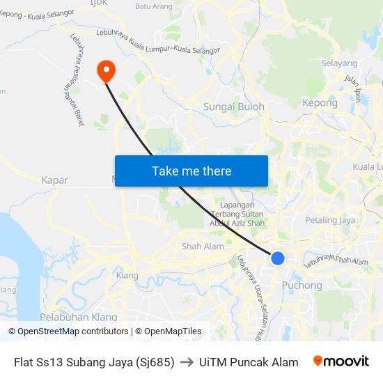 Flat Ss13 Subang Jaya (Sj685) to UiTM Puncak Alam map