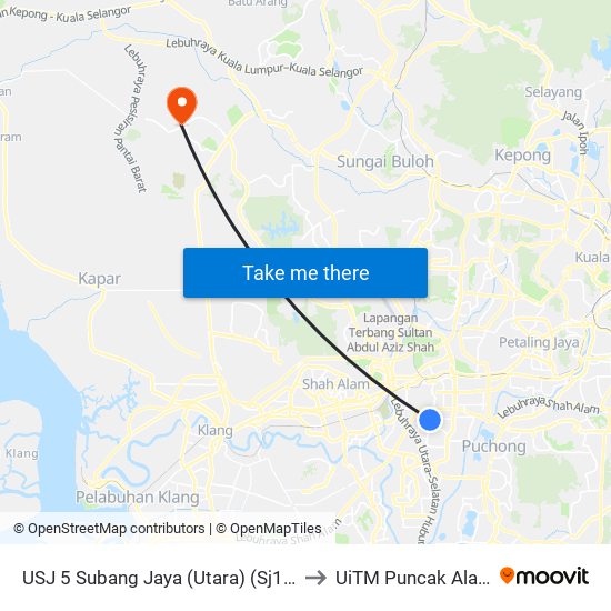 USJ 5 Subang Jaya (Utara) (Sj19) to UiTM Puncak Alam map