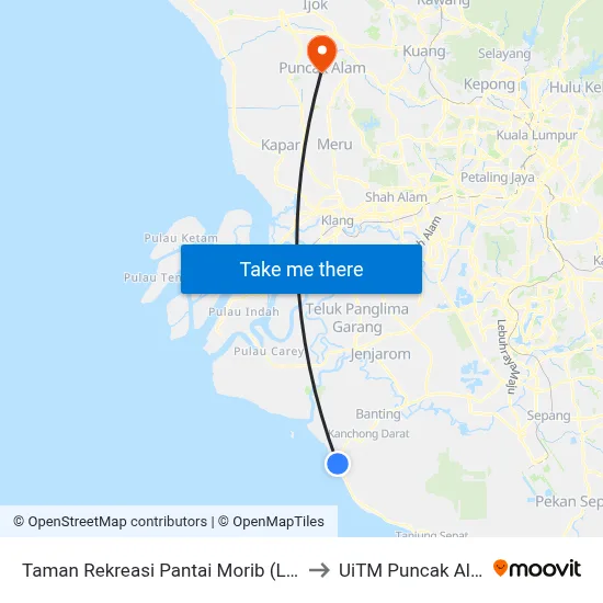 Taman Rekreasi Pantai Morib (Lg91) to UiTM Puncak Alam map