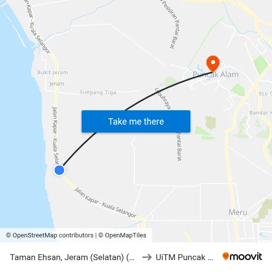 Taman Ehsan, Jeram (Selatan) (Ks114) to UiTM Puncak Alam map