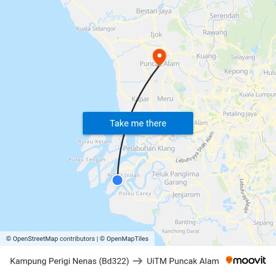 Kampung Perigi Nenas (Bd322) to UiTM Puncak Alam map