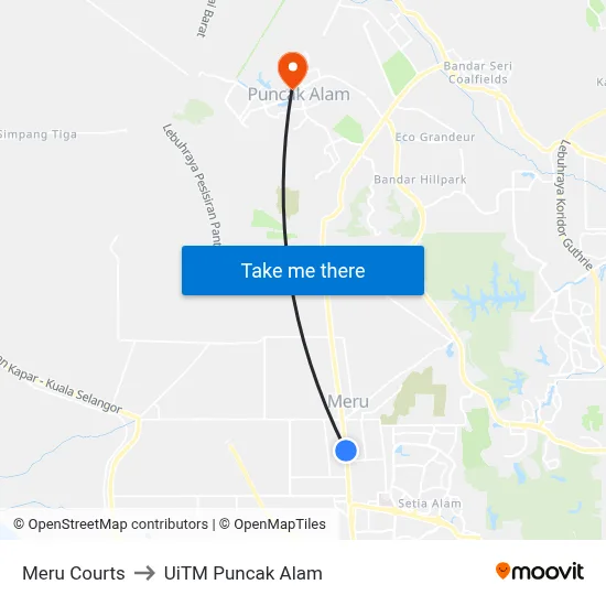 Meru Courts to UiTM Puncak Alam map