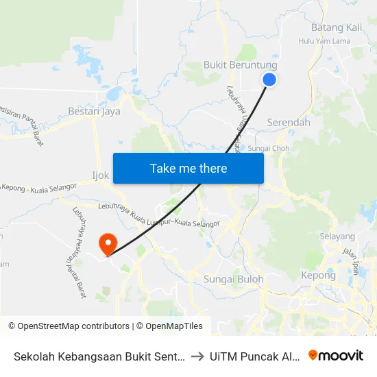 Sekolah Kebangsaan Bukit Sentosa to UiTM Puncak Alam map
