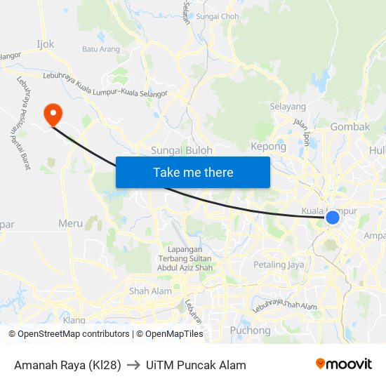 Amanah Raya (Kl28) to UiTM Puncak Alam map