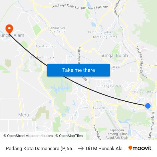 Padang Kota Damansara (Pj664) to UiTM Puncak Alam map