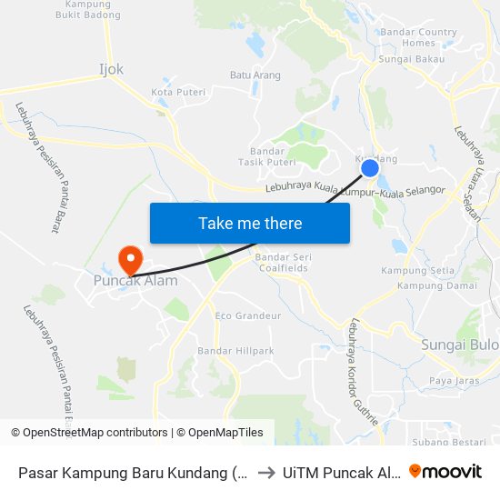 Pasar Kampung Baru Kundang (Opp) to UiTM Puncak Alam map