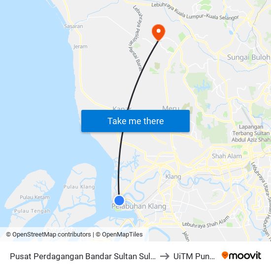 Pusat Perdagangan Bandar Sultan Suleiman (Selatan) (Bd648) to UiTM Puncak Alam map