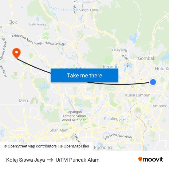 Kolej Siswa Jaya to UiTM Puncak Alam map