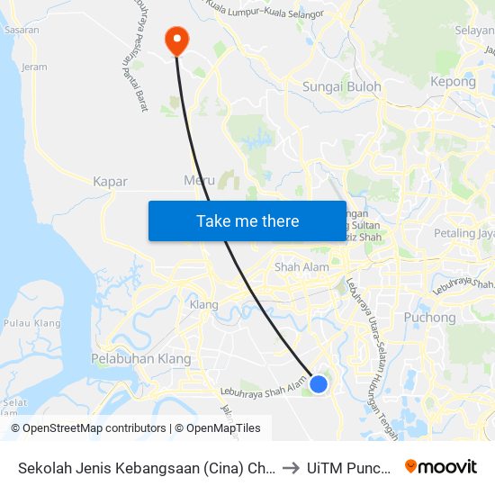 Sekolah Jenis Kebangsaan (Cina) Chung Hwa (Sa221) to UiTM Puncak Alam map