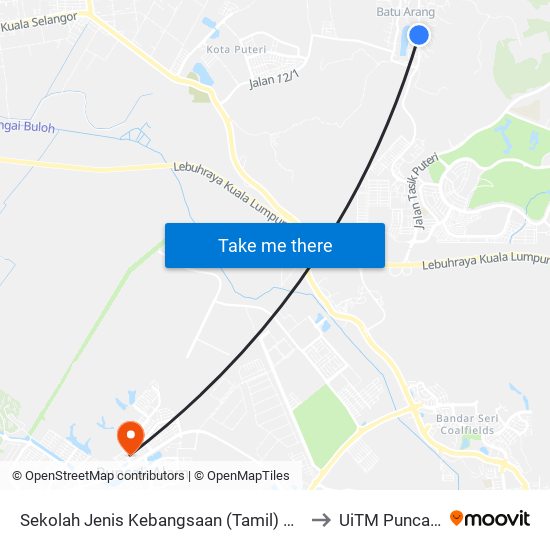 Sekolah Jenis Kebangsaan (Tamil) Batu Arang (Opp) to UiTM Puncak Alam map