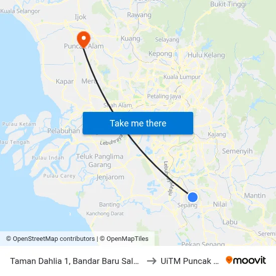 Taman Dahlia 1, Bandar Baru Salak Tinggi to UiTM Puncak Alam map