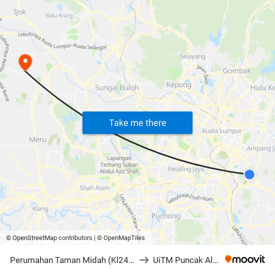 Perumahan Taman Midah (Kl2422) to UiTM Puncak Alam map