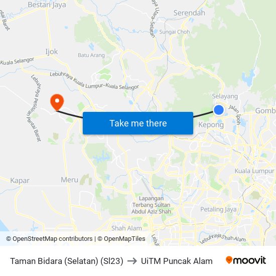 Taman Bidara (Selatan) (Sl23) to UiTM Puncak Alam map