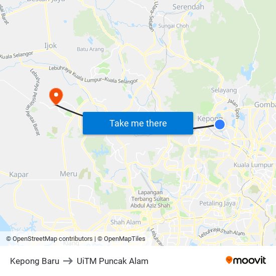 Kepong Baru to UiTM Puncak Alam map