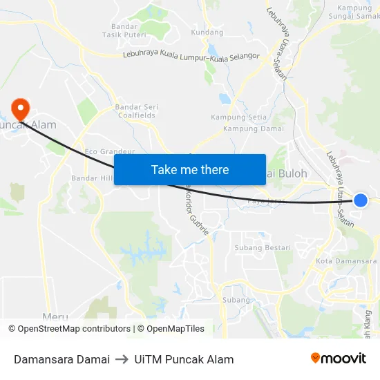 Damansara Damai to UiTM Puncak Alam map