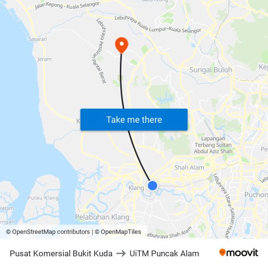 Pusat Komersial Bukit Kuda to UiTM Puncak Alam map