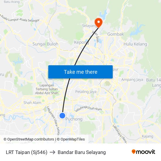 LRT Taipan (Sj546) to Bandar Baru Selayang map