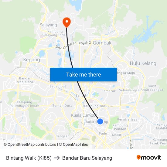 Bintang Walk (Kl85) to Bandar Baru Selayang map