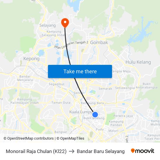 Monorail Raja Chulan (Kl22) to Bandar Baru Selayang map