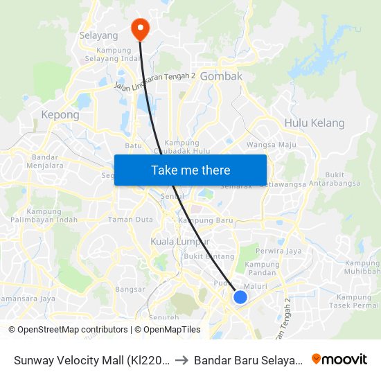 Sunway Velocity Mall (Kl2208) to Bandar Baru Selayang map