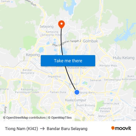Tiong Nam (Kl42) to Bandar Baru Selayang map