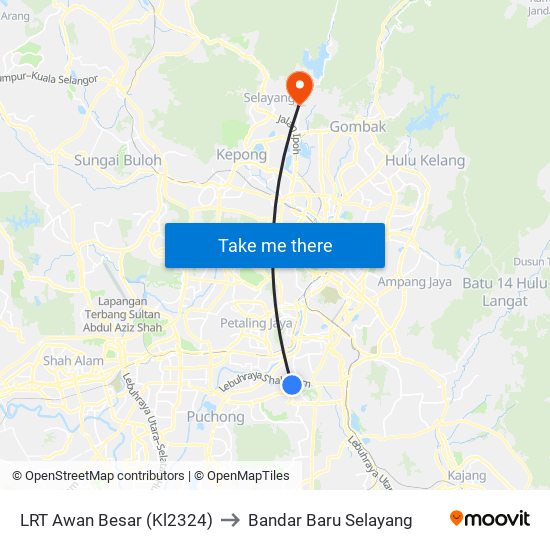 LRT Awan Besar (Kl2324) to Bandar Baru Selayang map