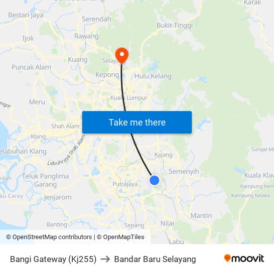 Bangi Gateway (Kj255) to Bandar Baru Selayang map