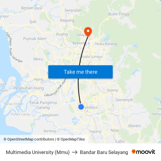 Multimedia University (Mmu) to Bandar Baru Selayang map