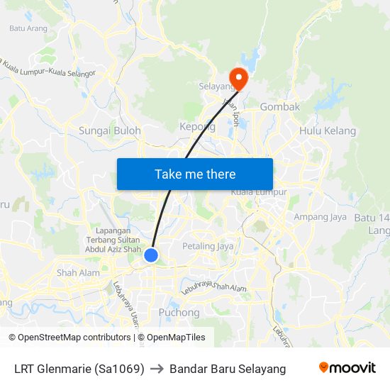 LRT Glenmarie (Sa1069) to Bandar Baru Selayang map