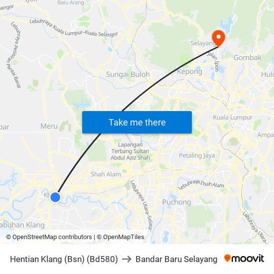 Hentian Klang (Bsn) (Bd580) to Bandar Baru Selayang map