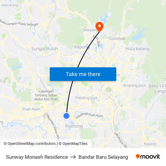 Sunway Monash Residence to Bandar Baru Selayang map