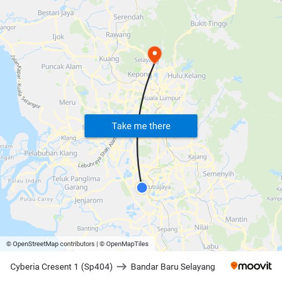 Cyberia Cresent 1 (Sp404) to Bandar Baru Selayang map